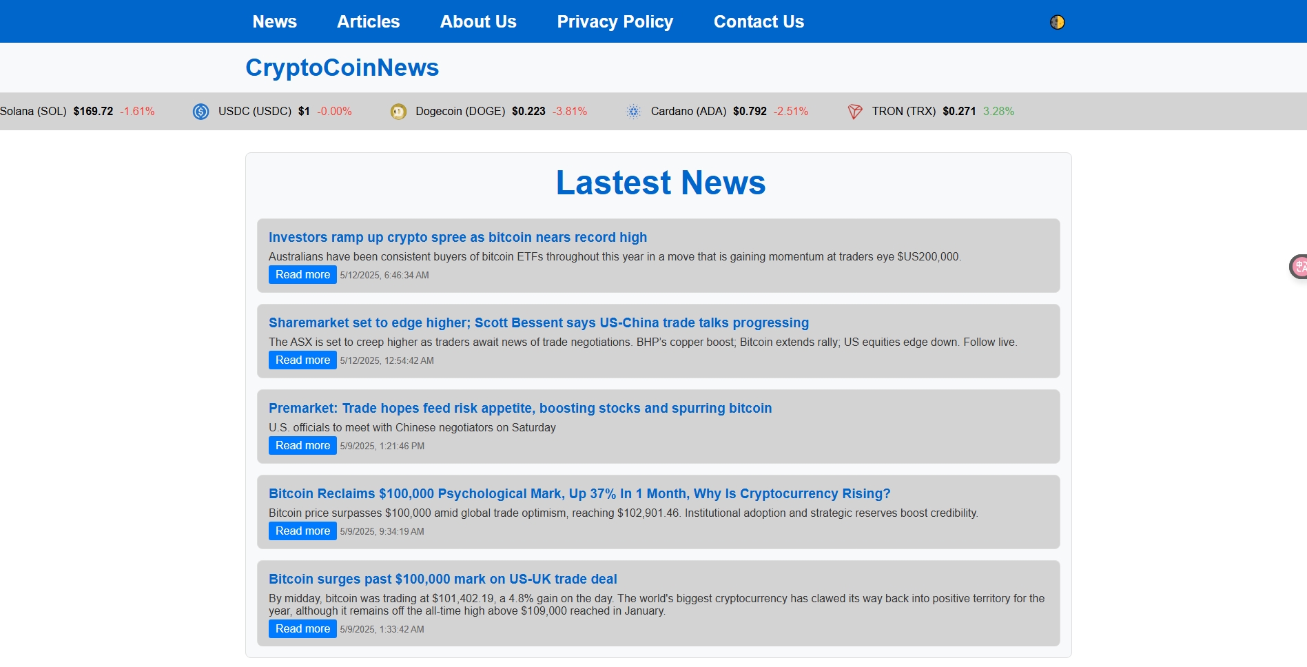 CryptoCoinNews Dashboard