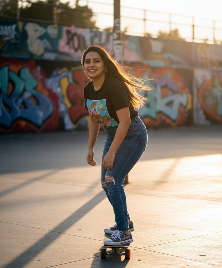 Woman skateboarding