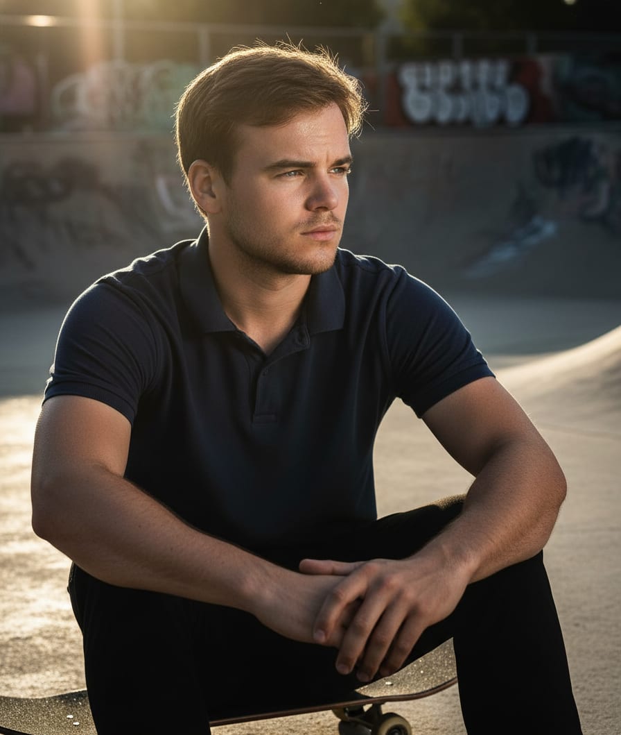 Portrait of a teenage boy at a skatepark
