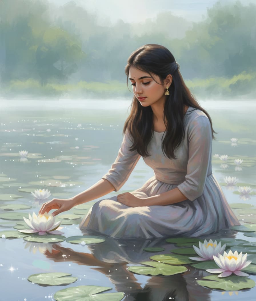 Girl with water lilies
