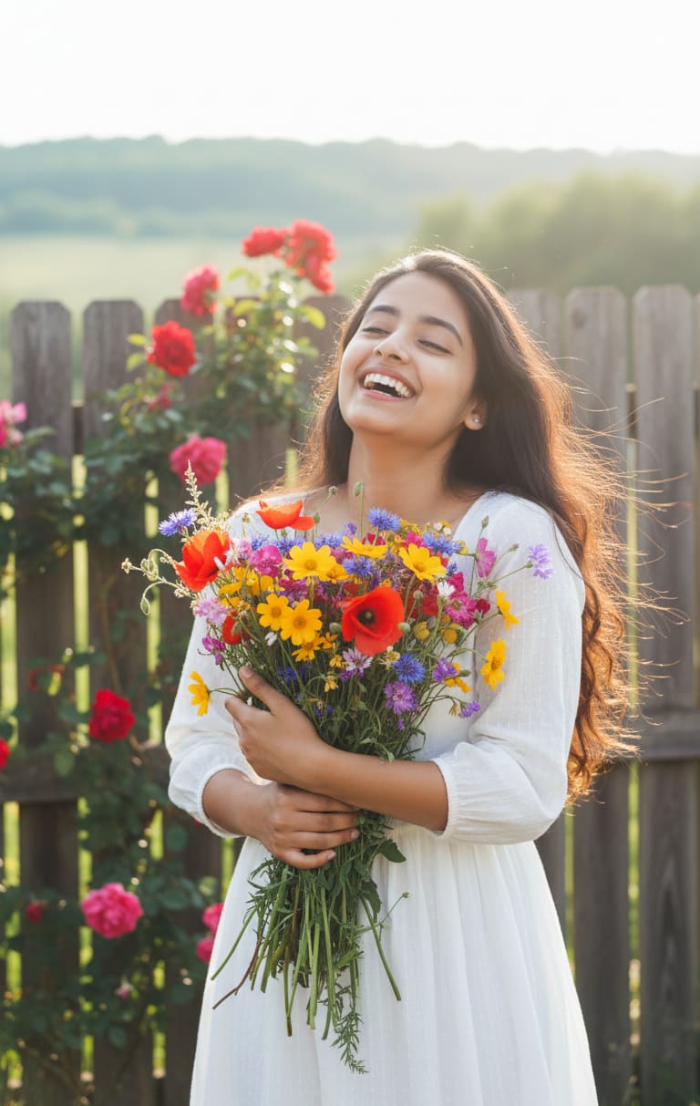 Woman with wildflower bouquet