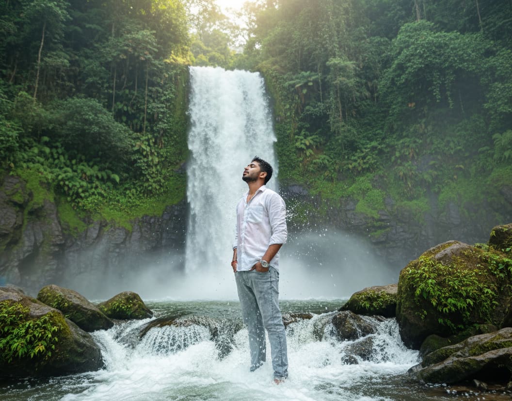 Man near Waterfall