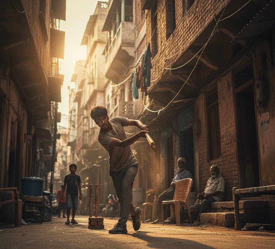Man Playing Gully Cricket