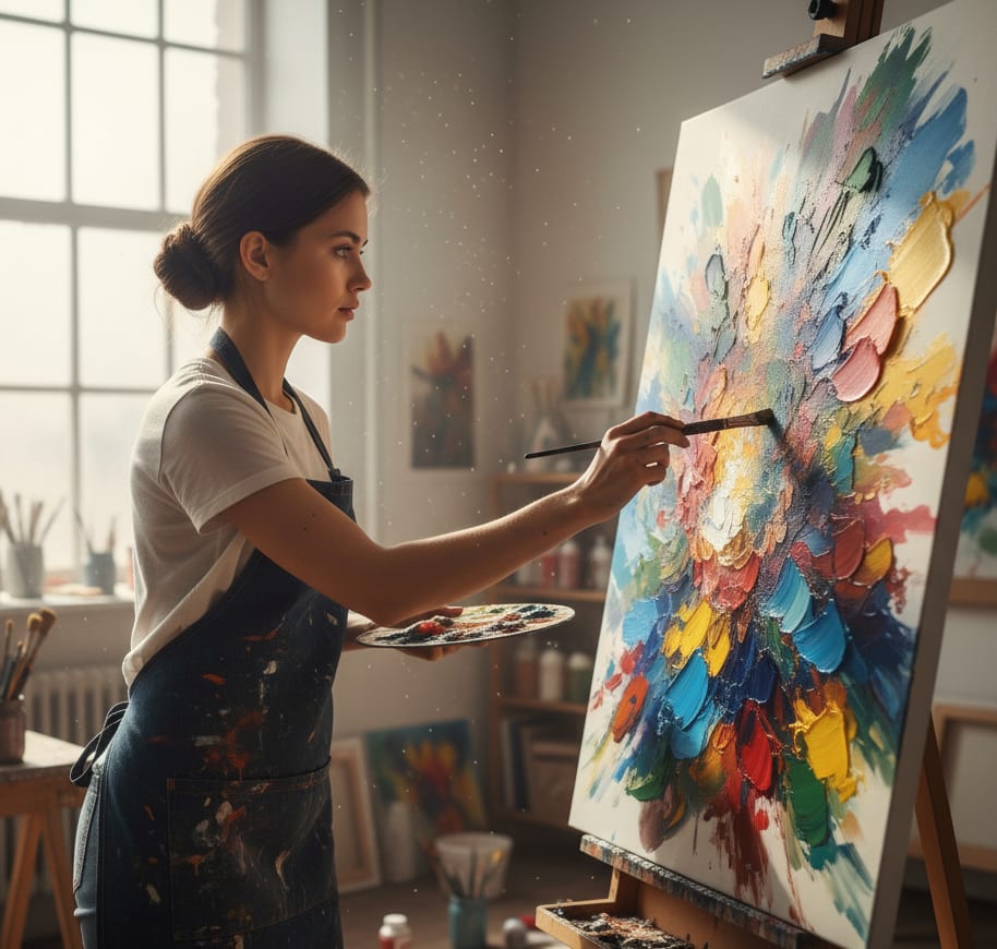Woman Painting in Studio