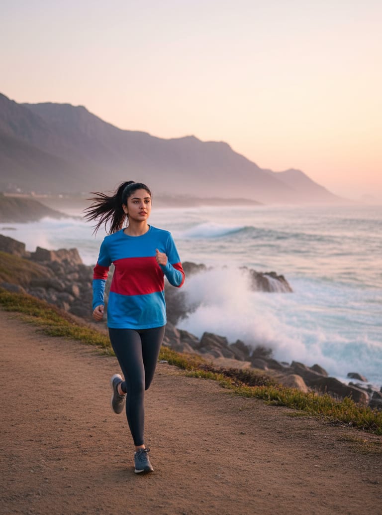Woman Running on Coast