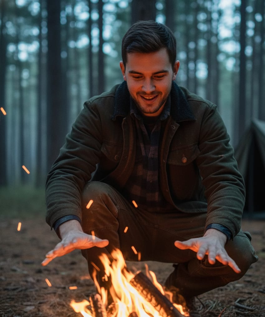 Man Building Campfire