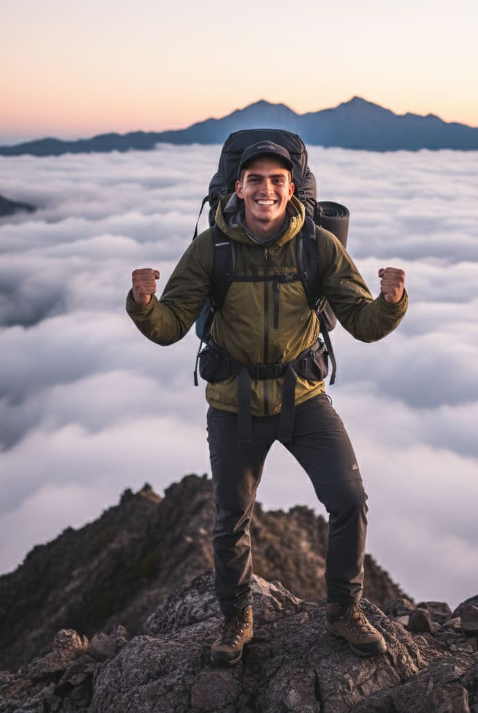 Man on Mountain Peak