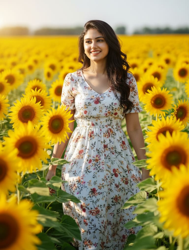 Woman in Sunflower Field