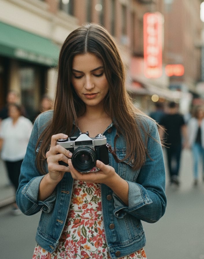 Woman with Vintage Camera