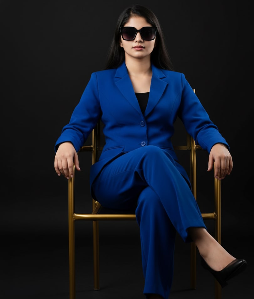 Woman in blue suit