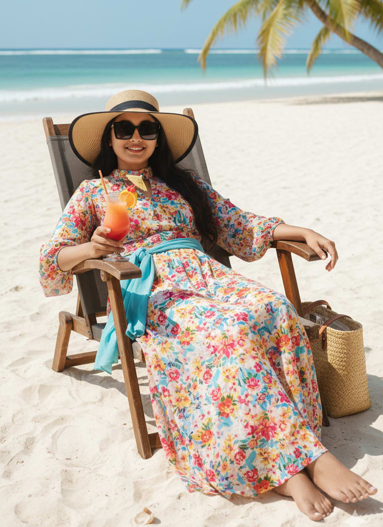Woman on beach chair