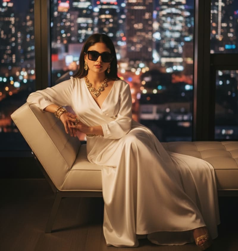 Woman on chaise lounge