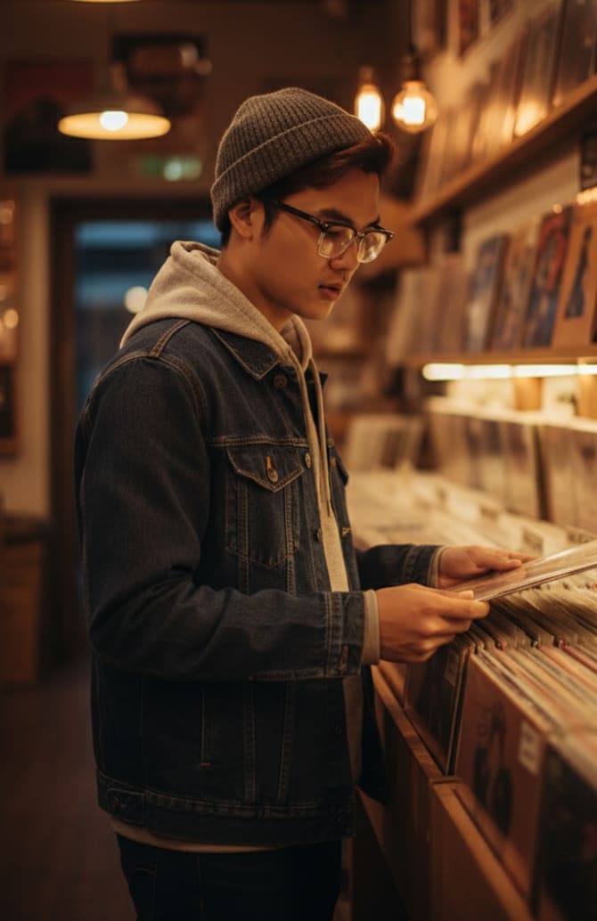 Man in record store