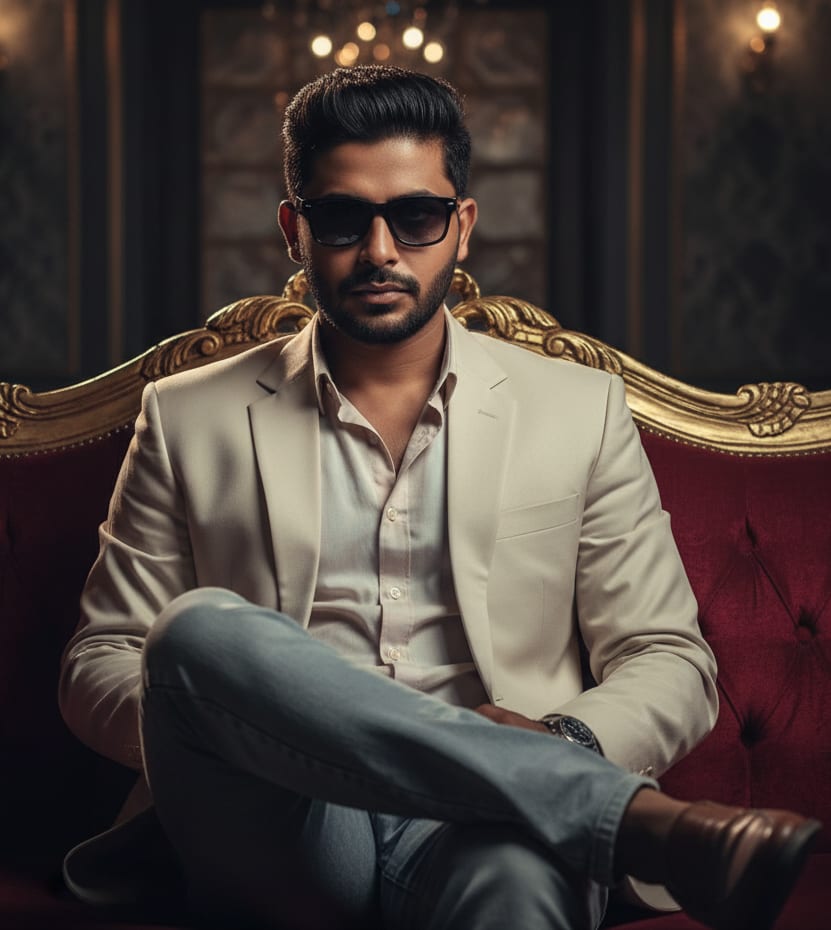 Man on Maharaja sofa