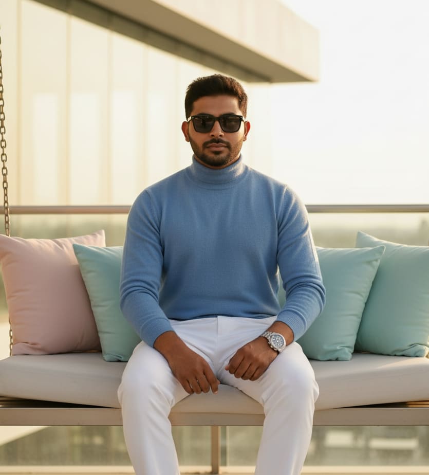 Man on balcony swing