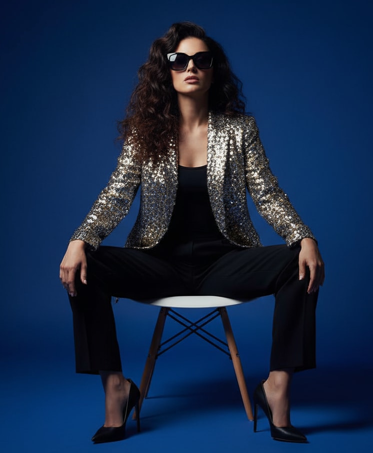 Woman in sequin blazer