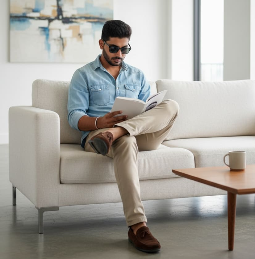 Man reading on a sofa