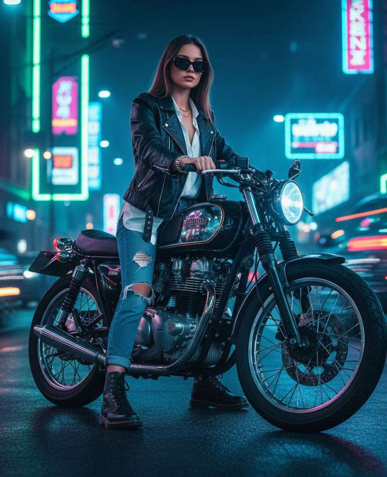 Woman sitting on motorcycle