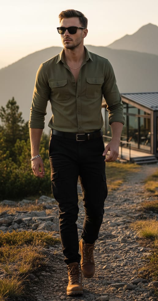 Man hiking on mountain trail