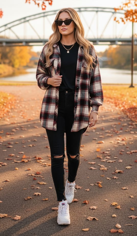Woman walking in autumn park