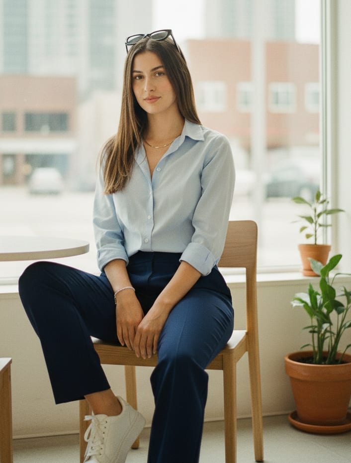Woman in modern cafe