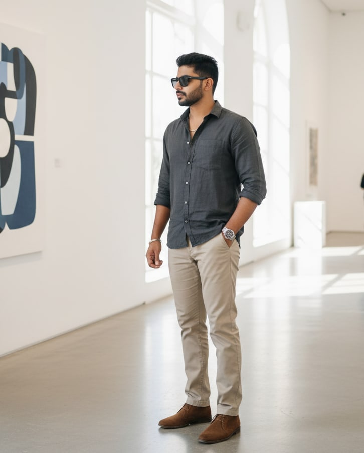 Man in minimalist gallery