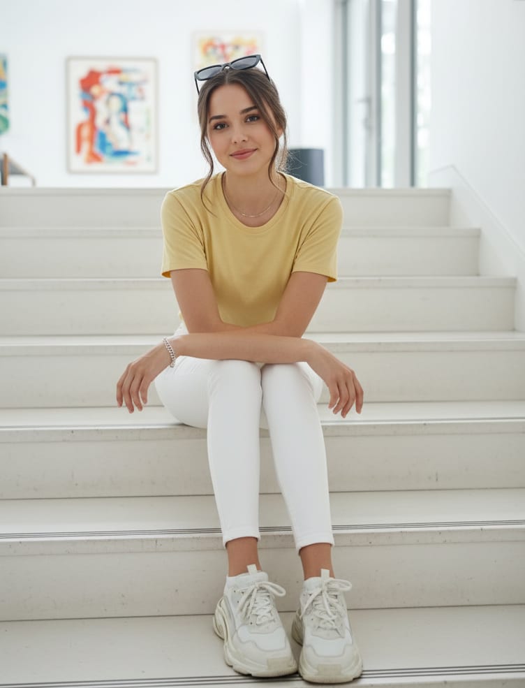 Woman on modern staircase