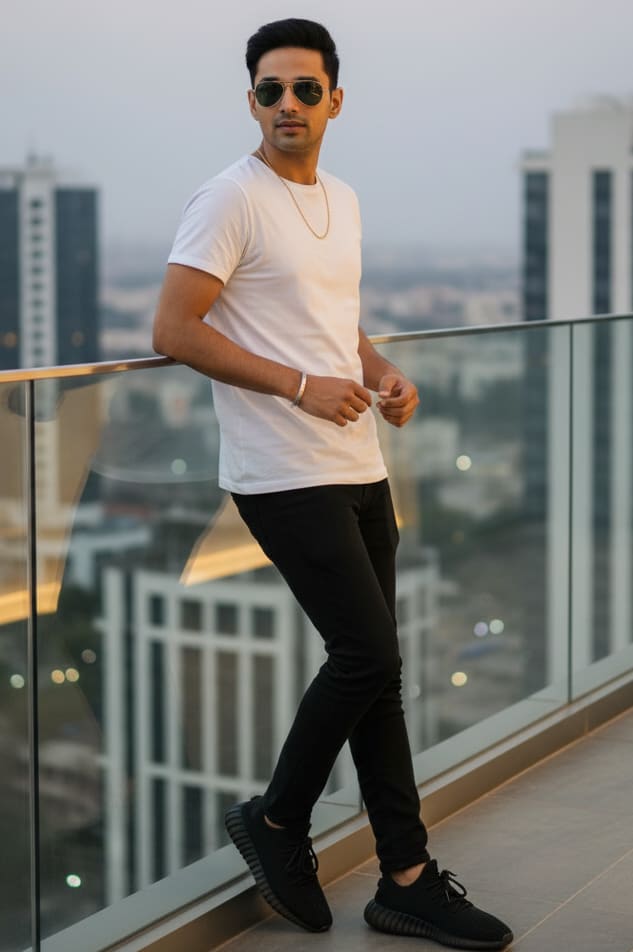 Man on modern balcony