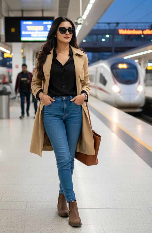Woman at train station