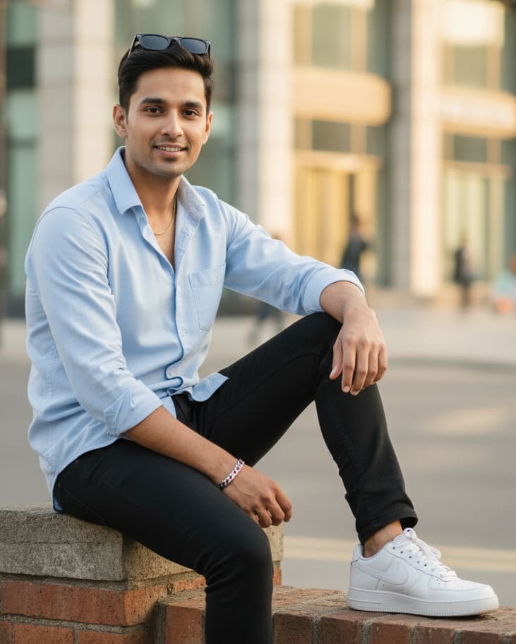 Man on low brick wall