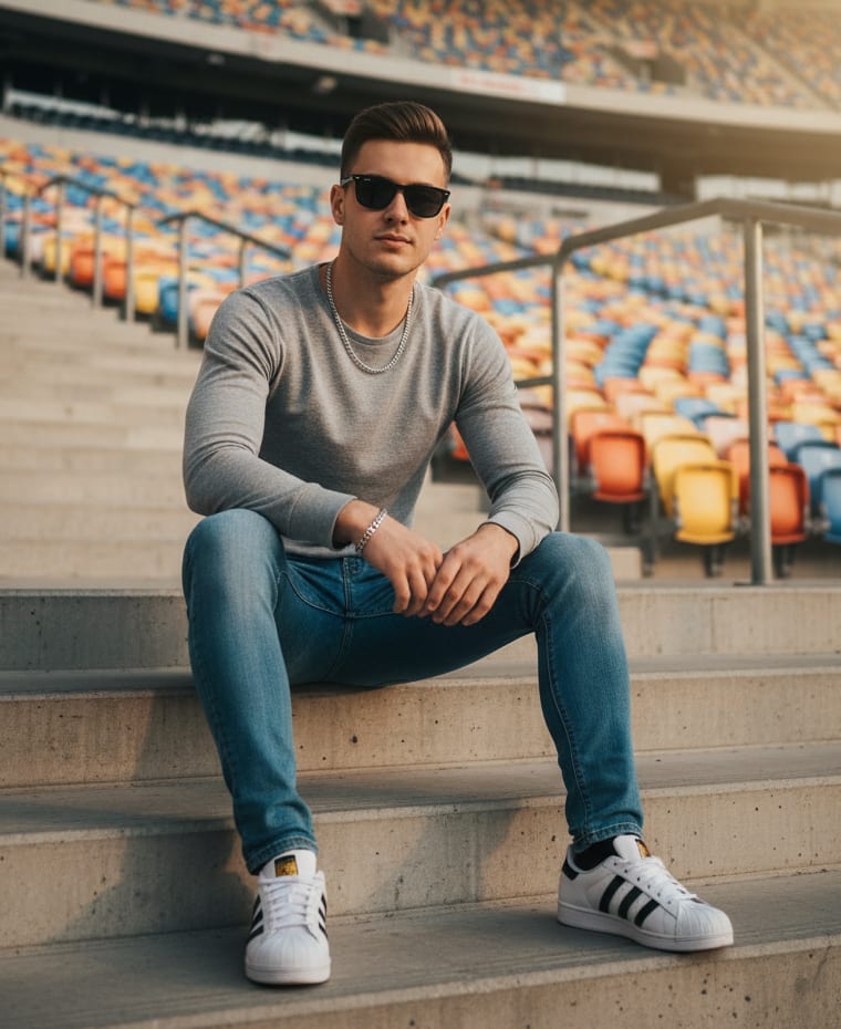 Man on stadium steps