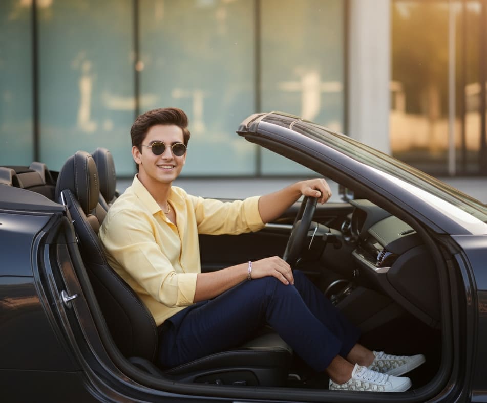 Man in convertible car