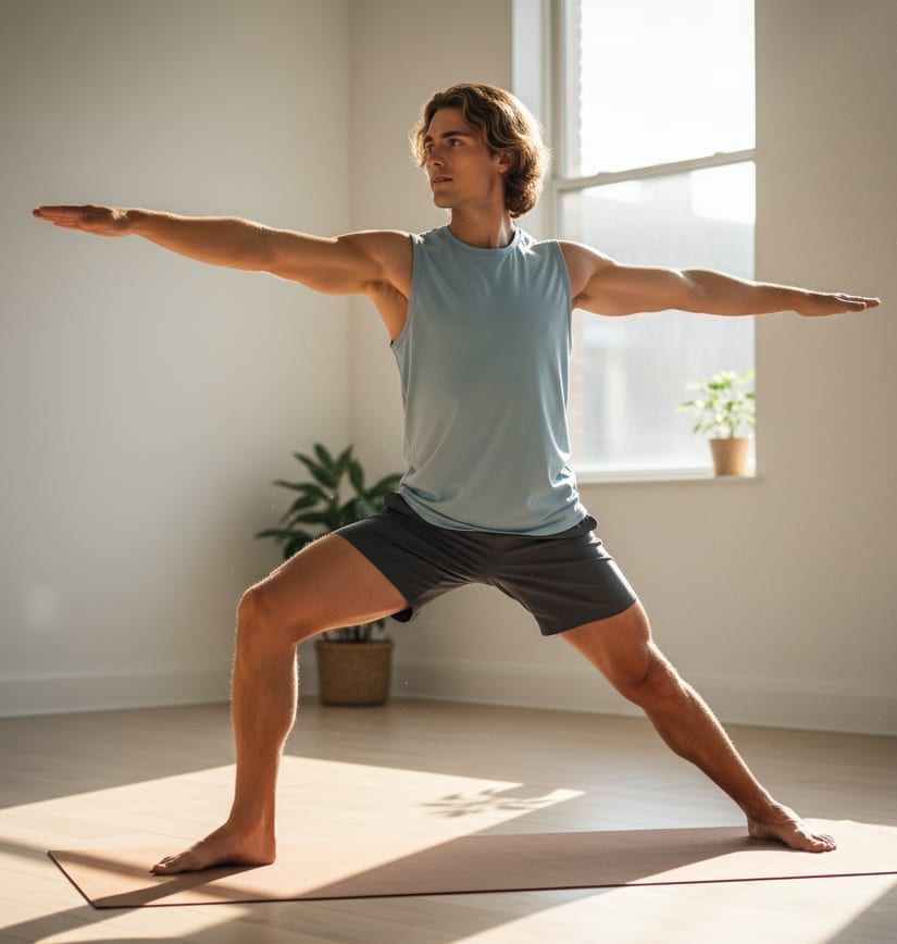 Man in warrior yoga pose