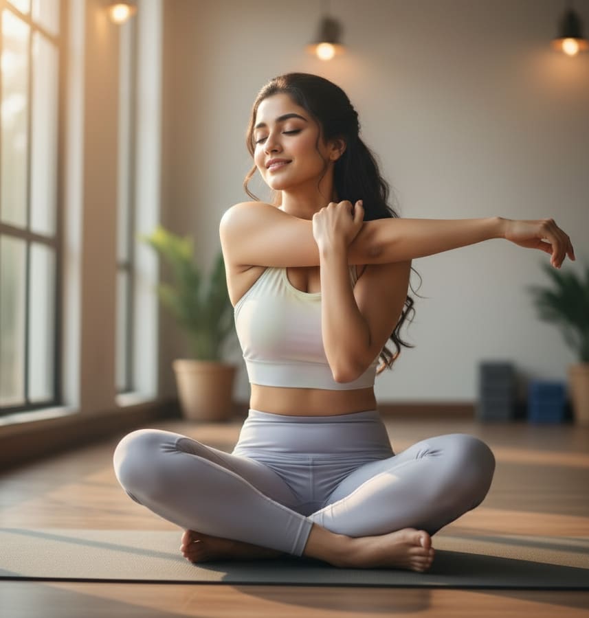 Woman stretching smiling
