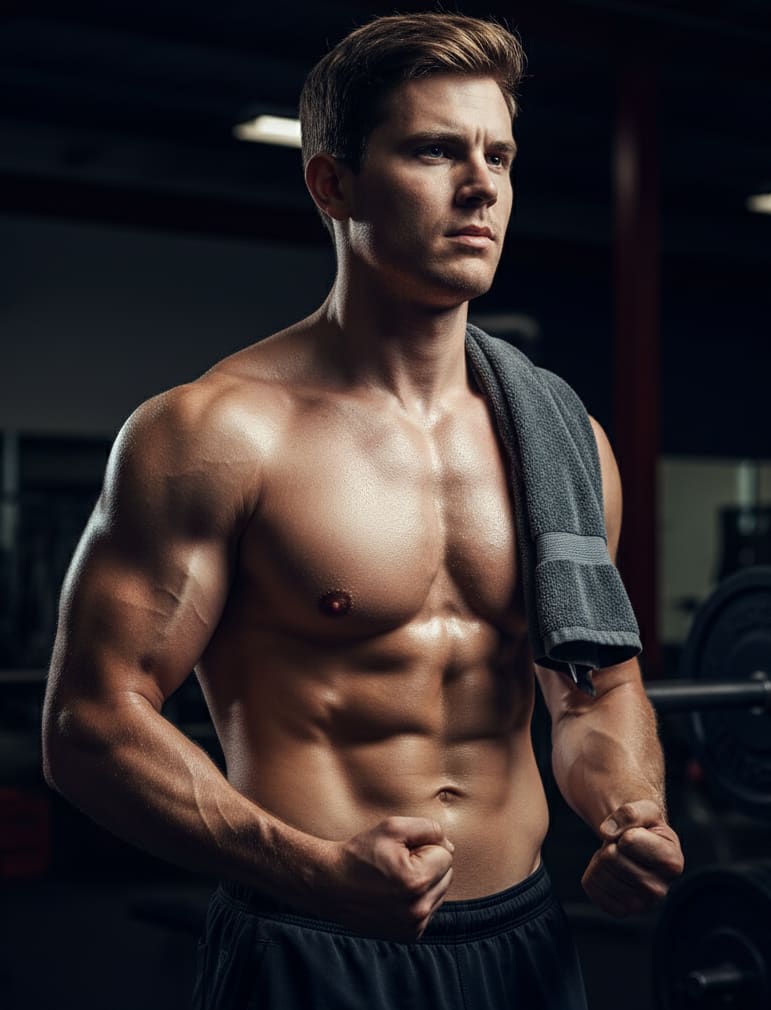 Man showcasing chest and shoulders