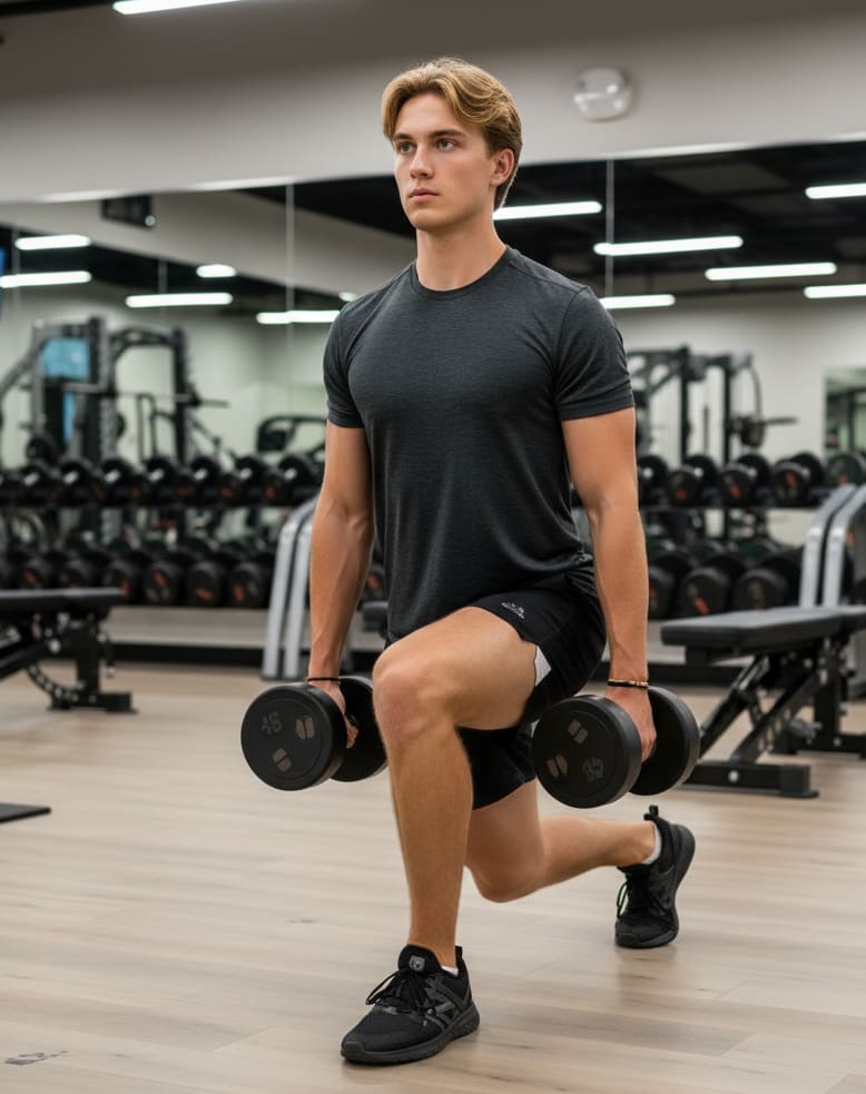 Man doing weighted lunges