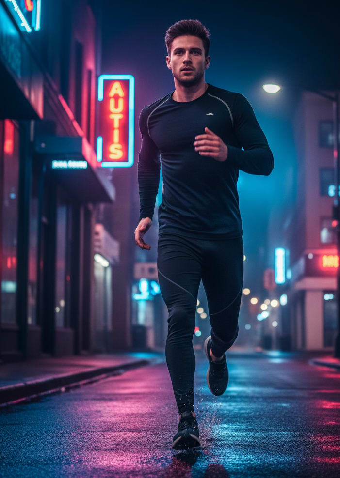 Man running in city at night