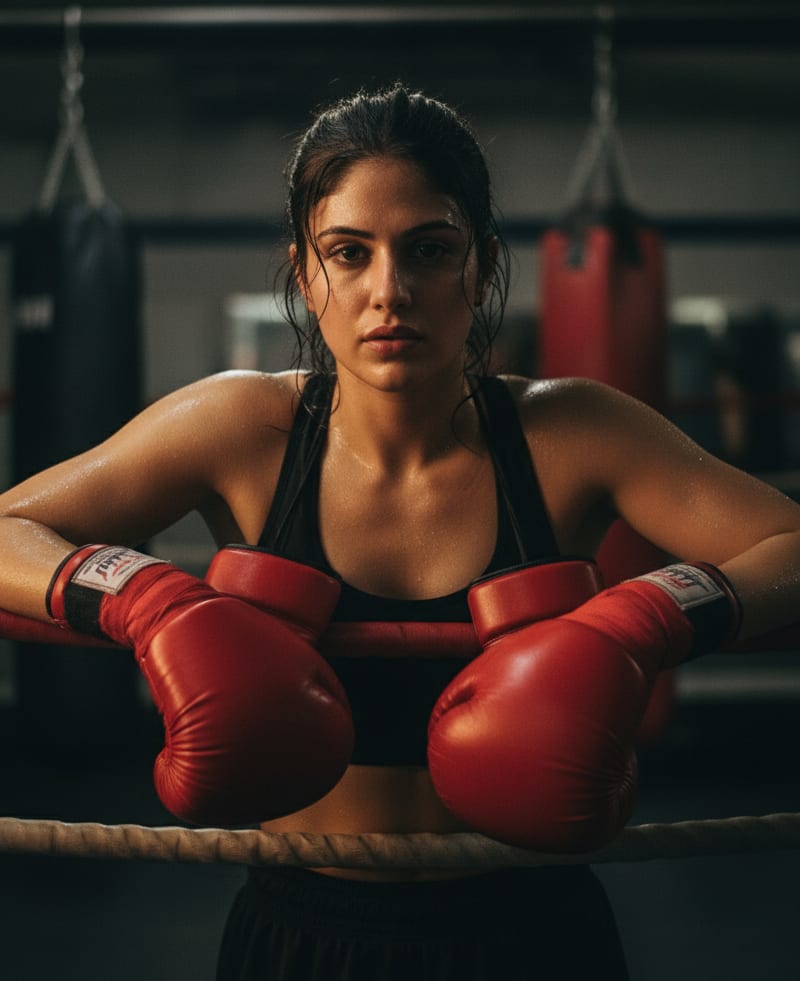 Portrait of female boxer