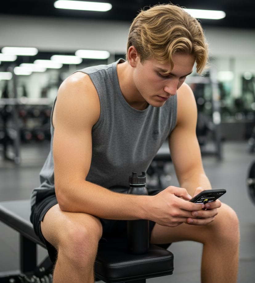 Man checking fitness app