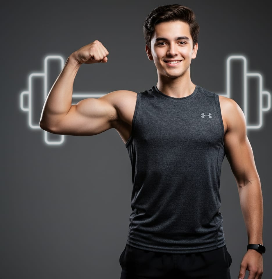 Man flexing bicep