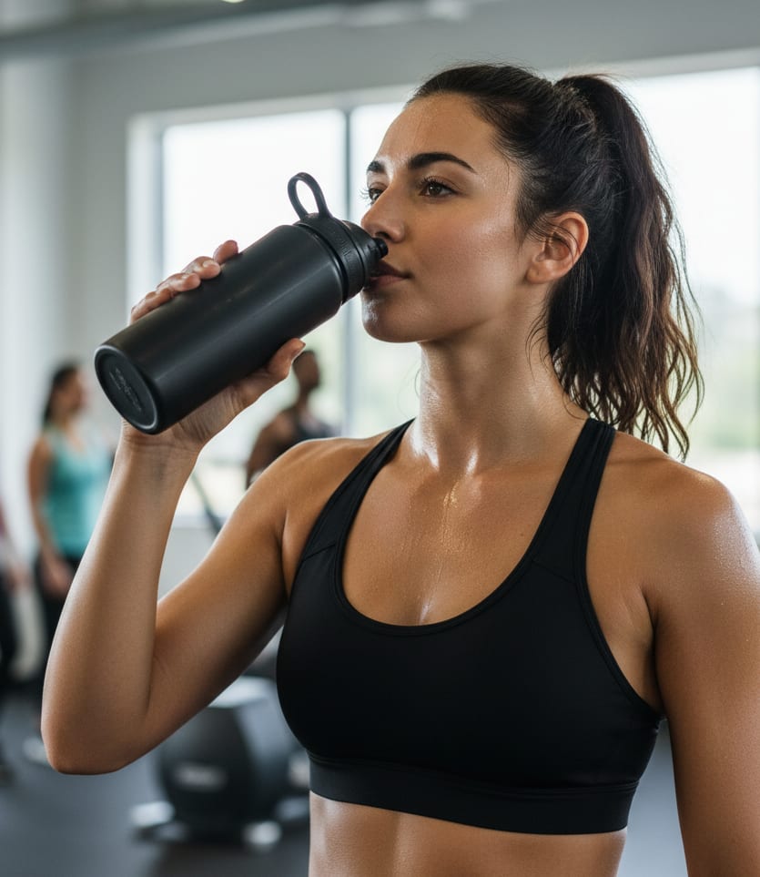 Woman drinking water post-workout