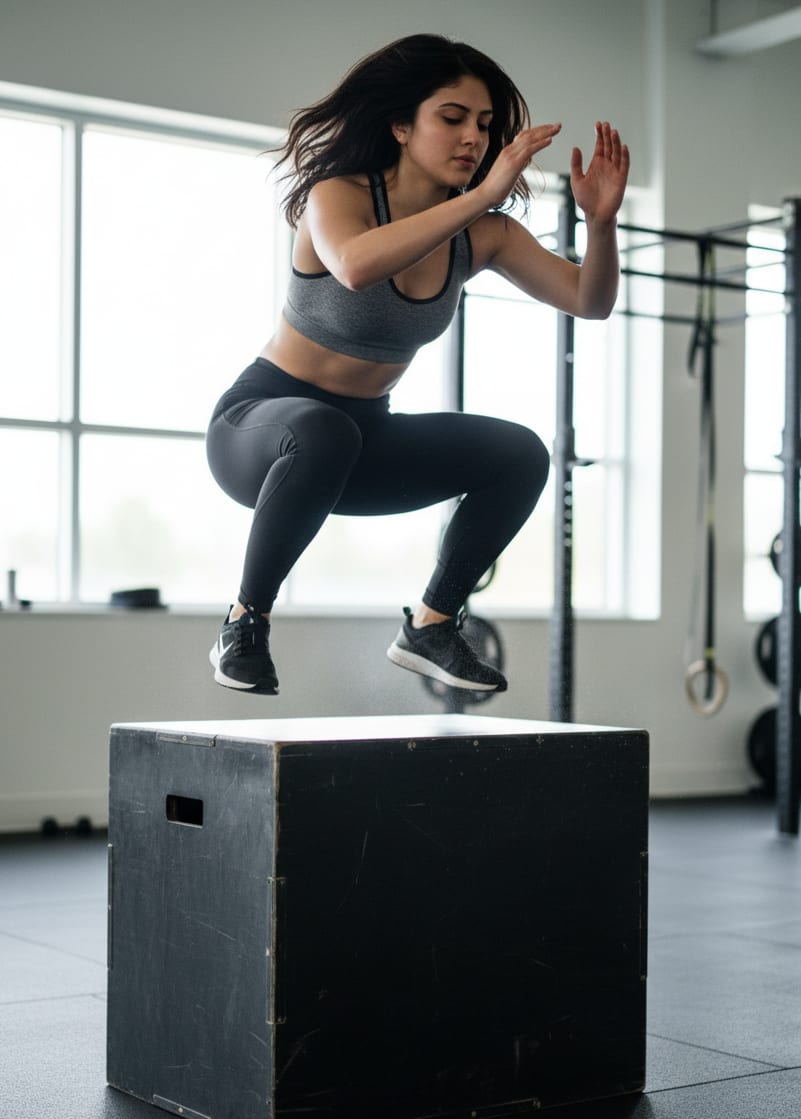 Woman doing box jump