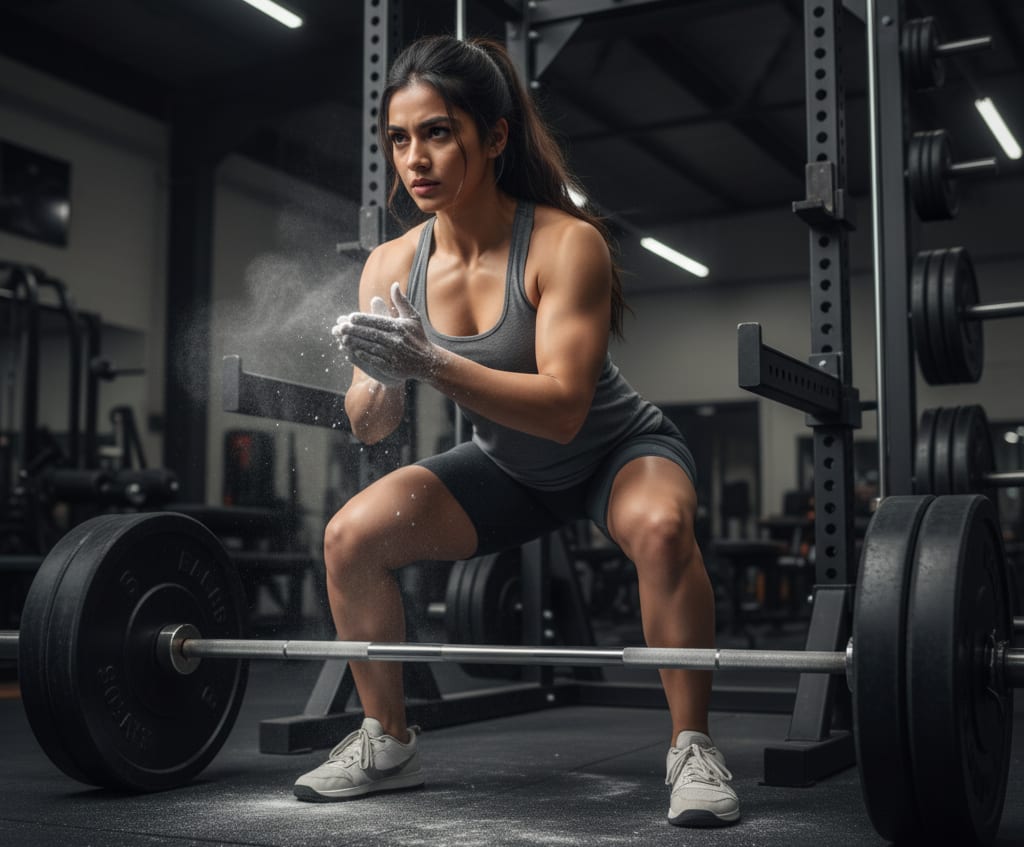 Woman preparing for deadlift