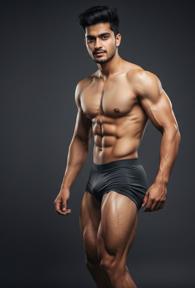Man showcasing abs profile