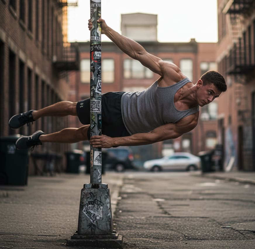 Man doing human flag
