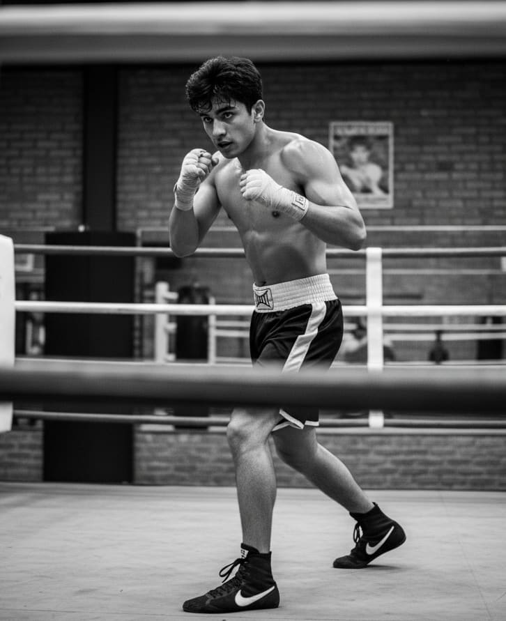 Man shadowboxing in ring
