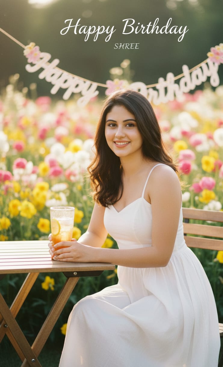 Woman sundress iced tea birthday