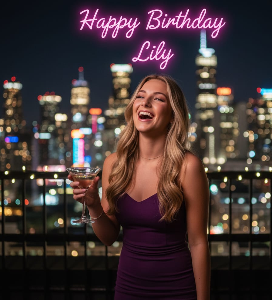 Rooftop party city lights birthday