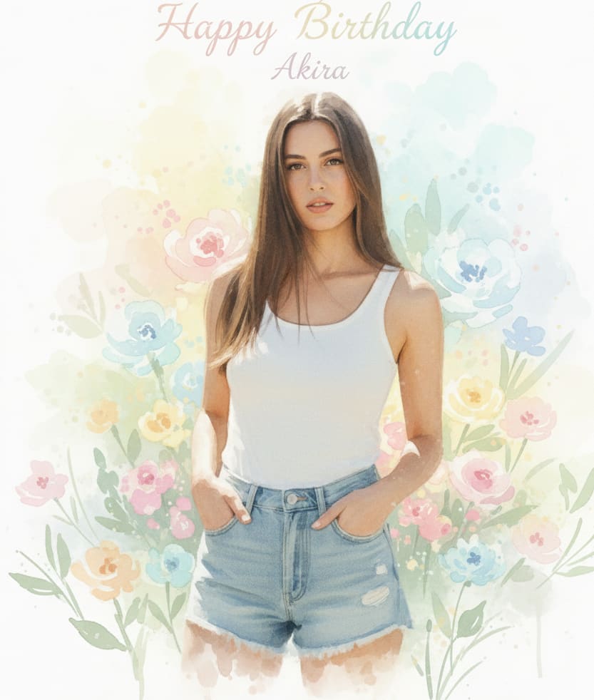 Watercolor woman flowers birthday