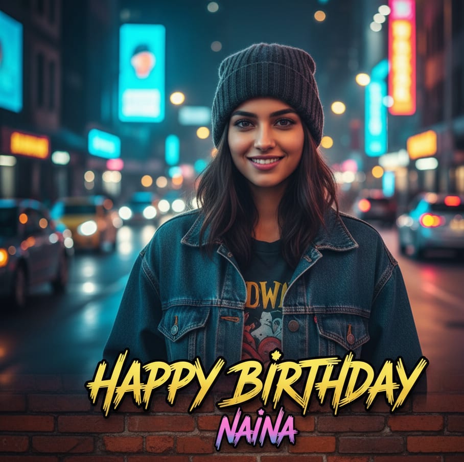 Urban woman neon lights birthday